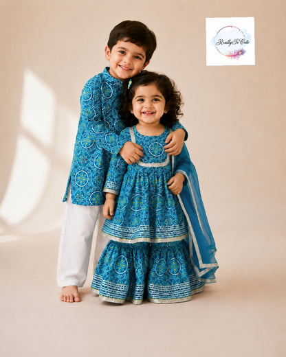 Blue Bandhani Cotton Sharara Set for Girls (3M–16Y) | Soft Ethnic Kidswear, Kids Bandhani Outfit USA