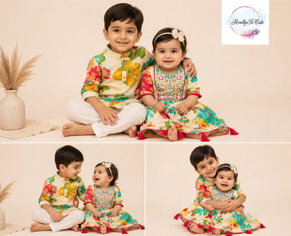 Girls Floral Sharara Set in Pure Cotton | Sibling Matching Outfit | 3M–15Y