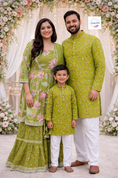 Green pichwai sharara set, kurti sharara women