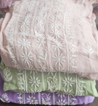 Girls Blush Pink Pure Georgette 4-Piece Handwork Chikankari Sharara Set