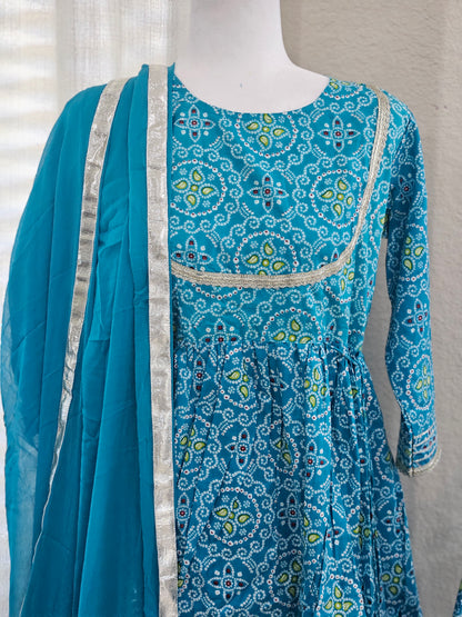 Blue Bandhani Cotton Kurta Set for Women with Dupatta | Pure Cotton Ethnic Wear | Sizes S–XXL