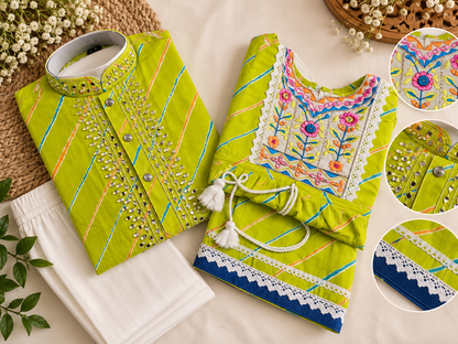 Lime Leheriya Pure Cotton Girls Sharara Set