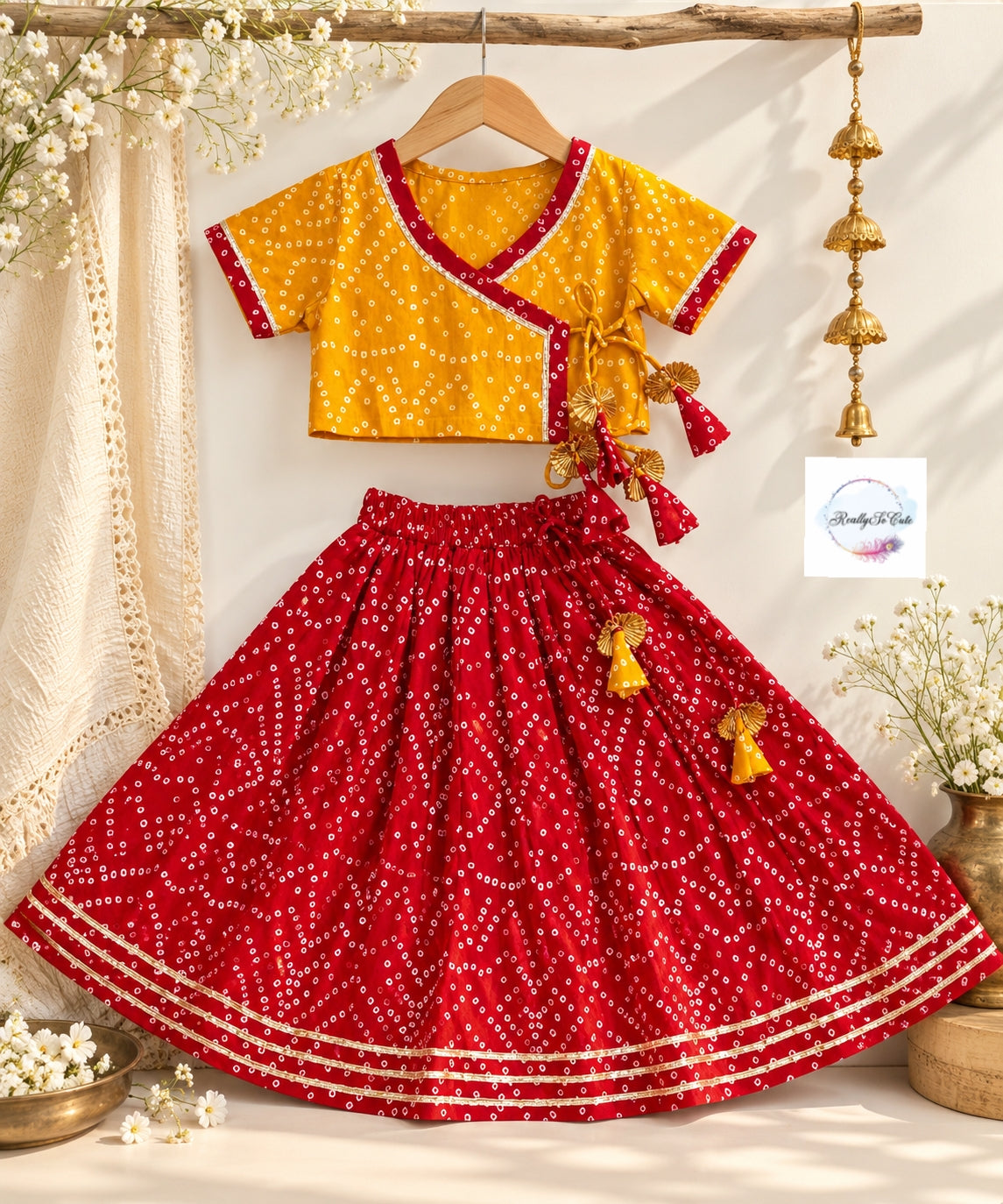 Baby Girl Bandhani Lehenga Set | Pure Cotton | 0-12 Months
