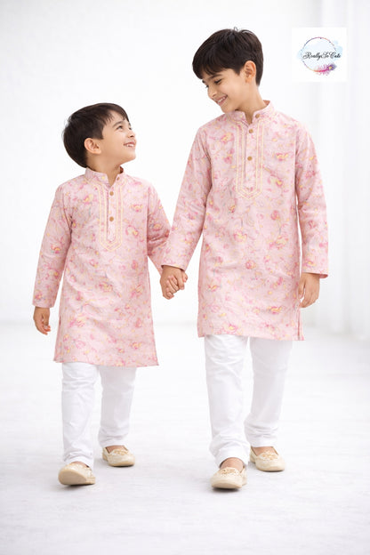 Boys  cotton kurta pajama, floral chanderi silk kurta set