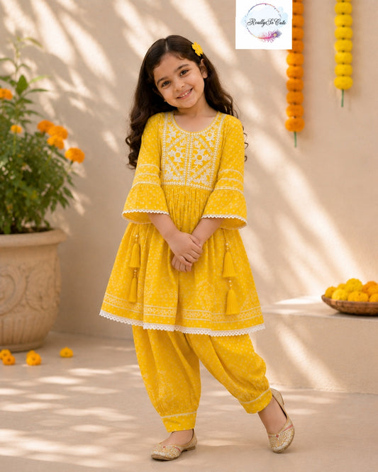 Sunshine Bandhani Pure Cotton Girls Kurta & Salwar Set