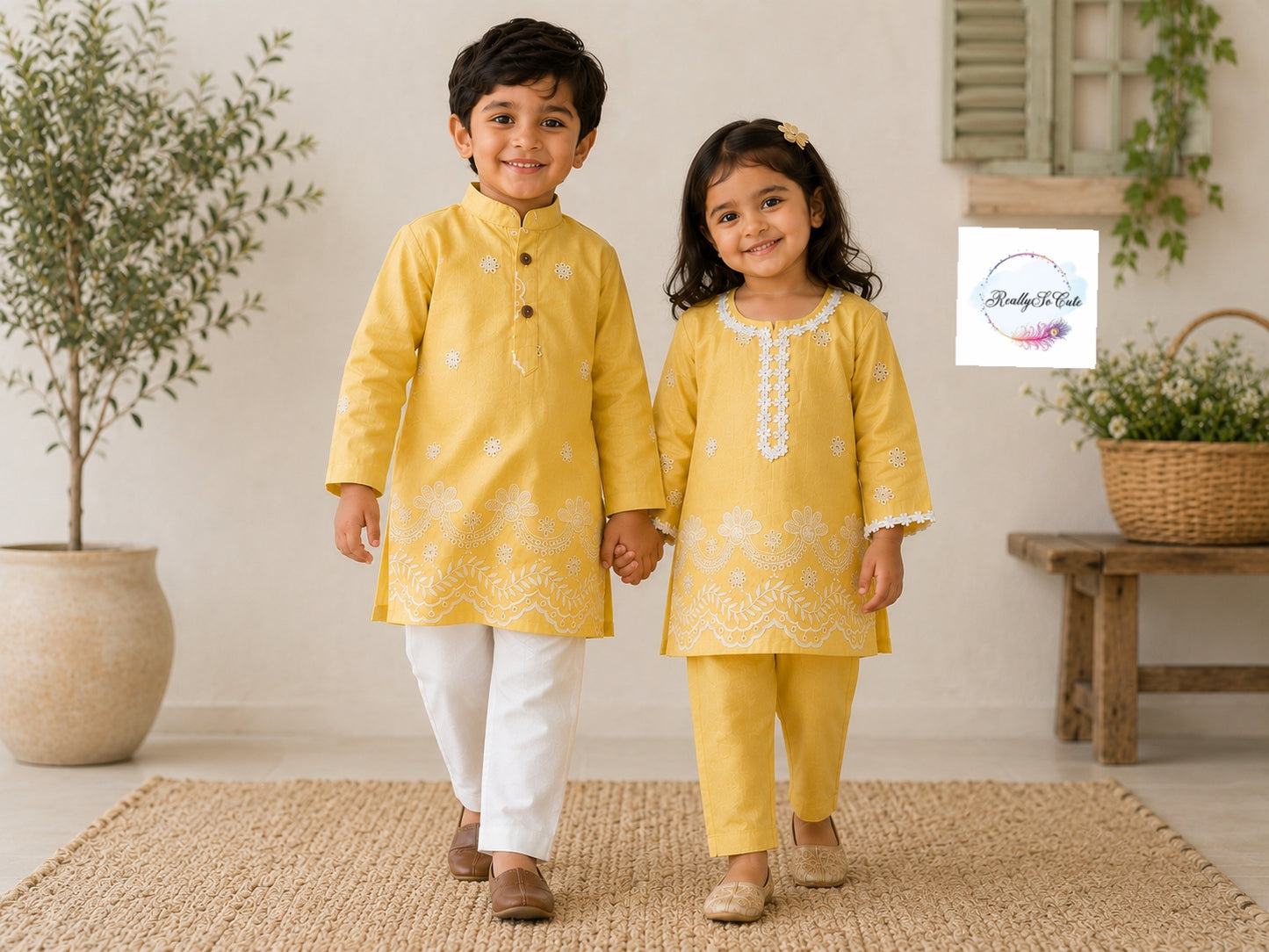 Buttercup Yellow Girls Kurta Sharara Set | Pure Cotton Festive Wear | Sibling Matching Outfit | 3M–15Y