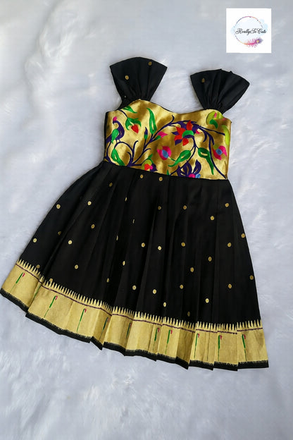 Sankranti black dresses, traditional paithani dresses, baby girls ethnic wear