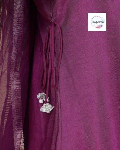Purple silk kurti sharara dupatta set, Muslin silk kurta sharara