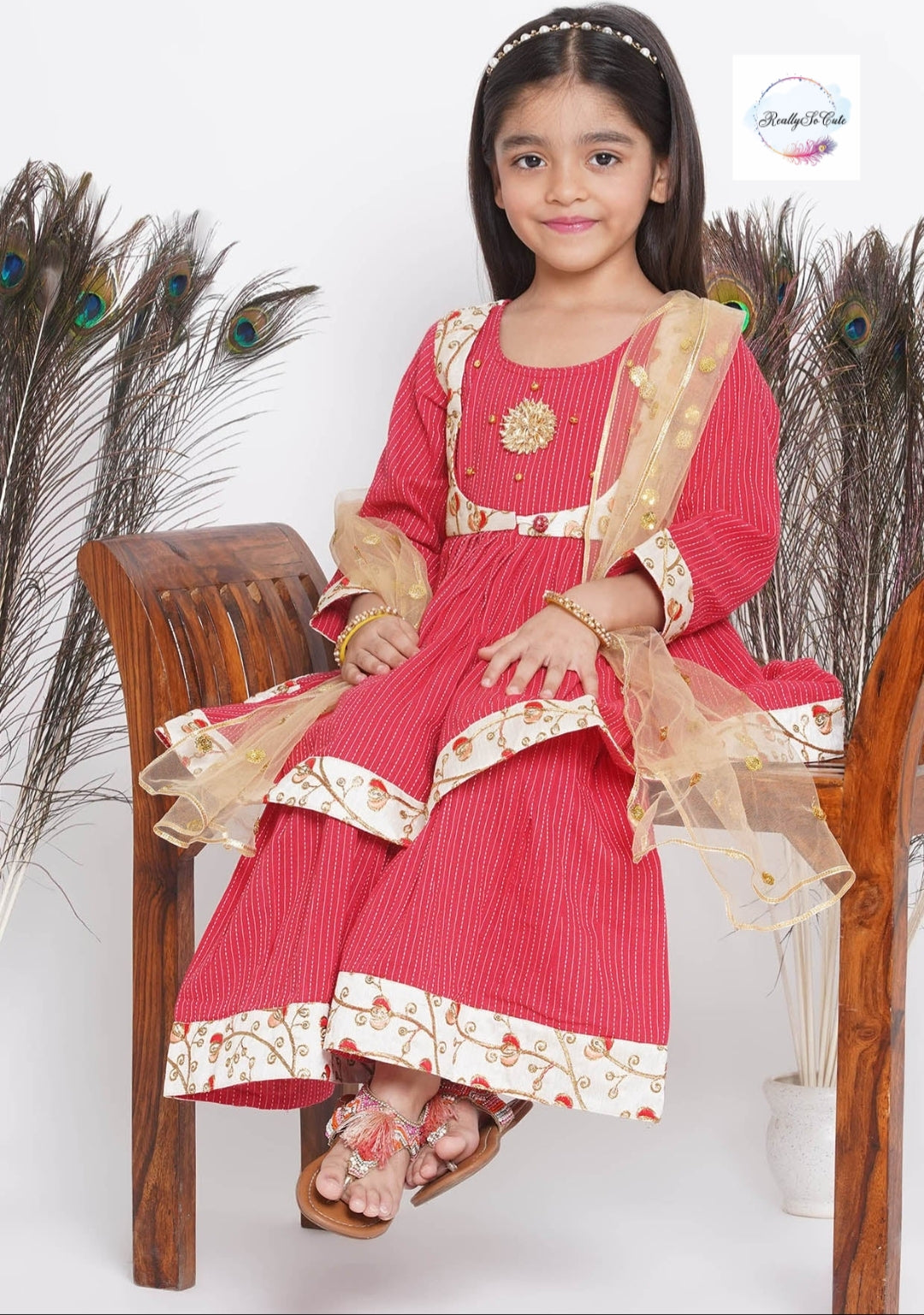 Katha soft cotton kurti sharara dupatta set. Red kurti sharara set, Pre-Order Set - Ships in 3 Weeks