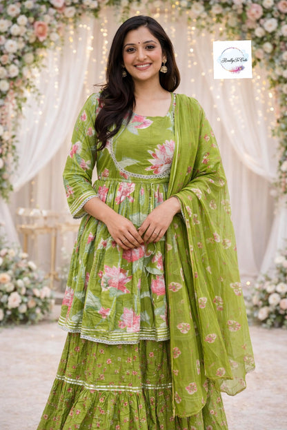 Green pichwai sharara set, kurti sharara women