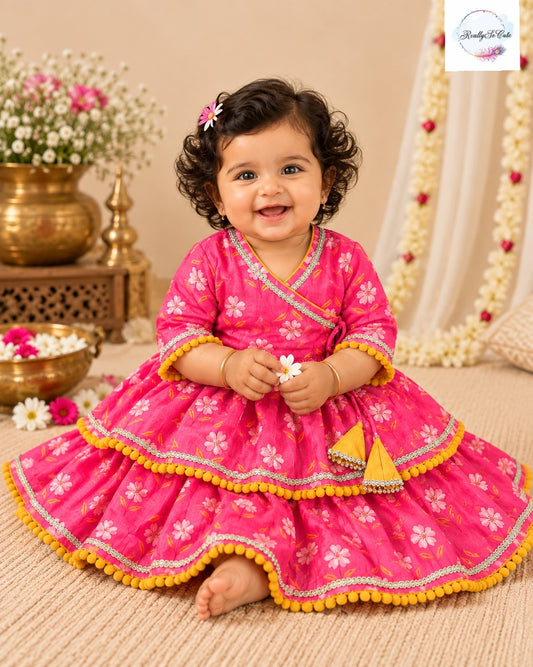 Pink Floral Angarakha Dress for Baby Girls | Pure Cotton | Newborn–2Y