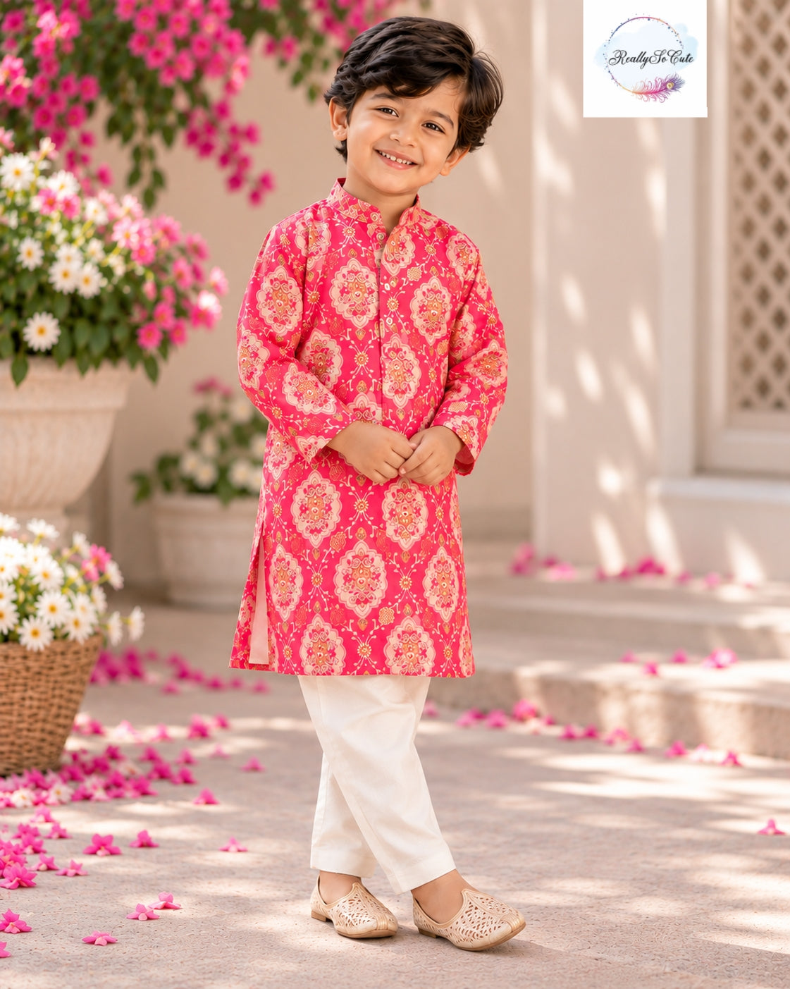 Boys Pure Cotton Printed Kurta Pajama | Sibling Matching Outfit