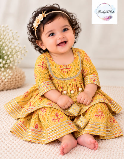 Baby Girls Multicolor yellow Bandhani Ethnic Wear Sets | 0–6 Months