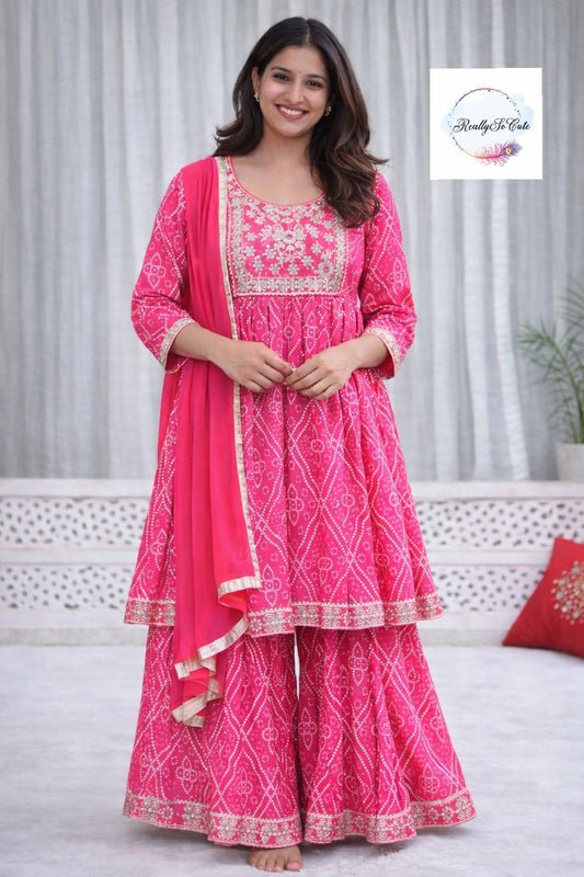 Pink Bandhani sharara set