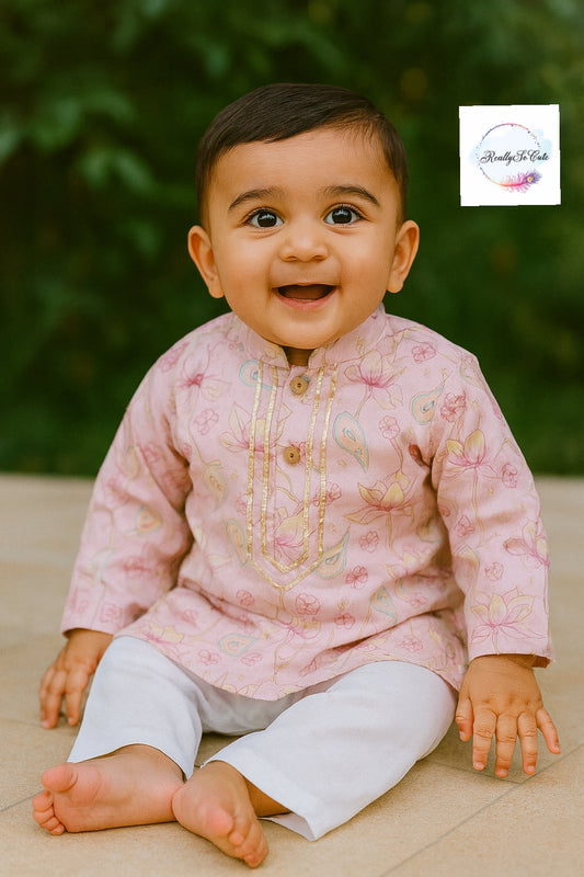 Boys  cotton kurta pajama, floral chanderi silk kurta set