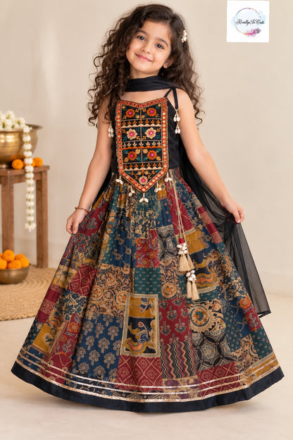 Girls Multicolor Pure Cotton Festive Lehenga Set