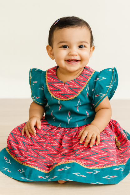 Kids ikkat cotton chaniya choli, skirt top ikkat