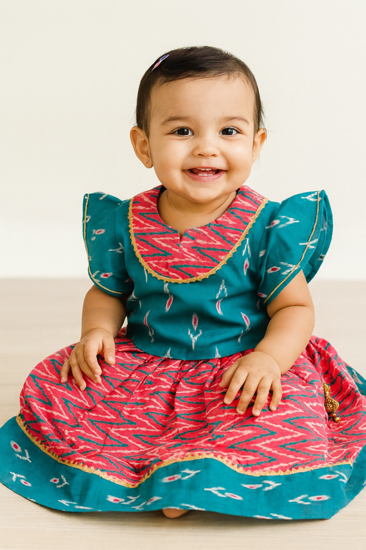Kids ikkat cotton chaniya choli, skirt top ikkat