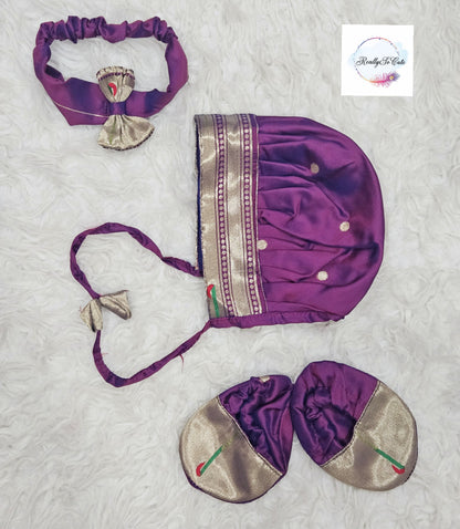 Newborn paithani naming dress set, Indian baby shower gift, annaprasanna set