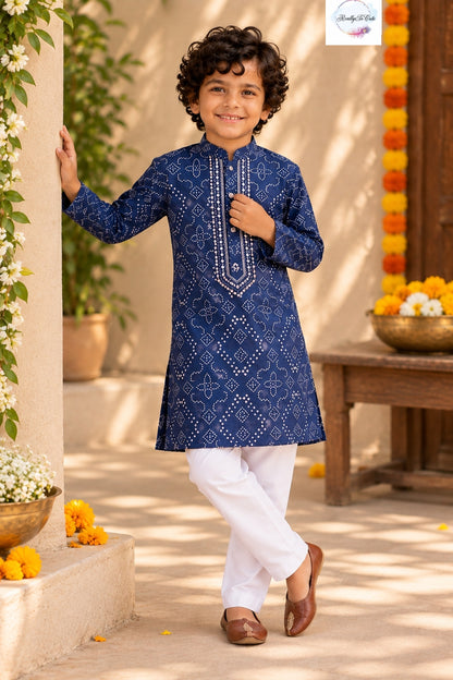 Navy Blue Pure Cotton Kurta Pajama Set for Boys | Ages 1–12Y