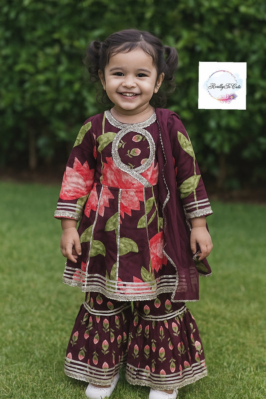 Soft cotton pichwai kurti sharara dupatta set