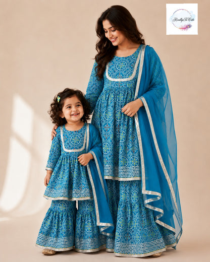 Blue Bandhani Cotton Sharara Set for Girls (3M–16Y) | Soft Ethnic Kidswear, Kids Bandhani Outfit USA