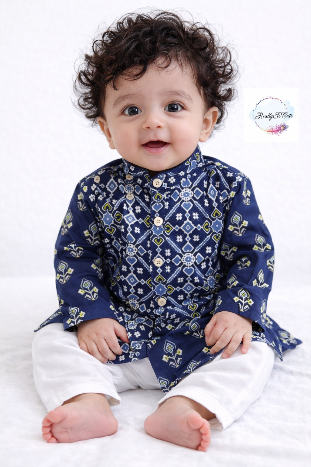 Blue patola jacket kurta pajama set, boy kurta pajama
