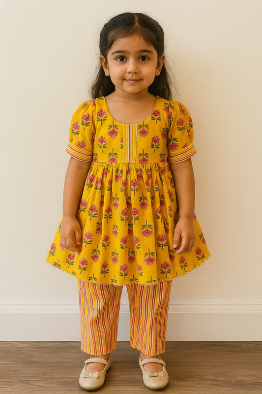 Indian Salwar Suit/  Anarkali kurta  set/  cotton kurti salwar, yellow anarkali