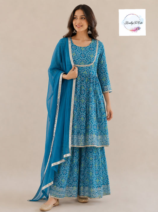 Blue Bandhani Cotton Kurta Set for Women with Dupatta | Pure Cotton Ethnic Wear | Sizes S–XXL