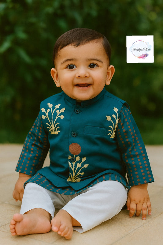 Boys  cotton kurta pajama with jacket, Blue  cotton kurta set