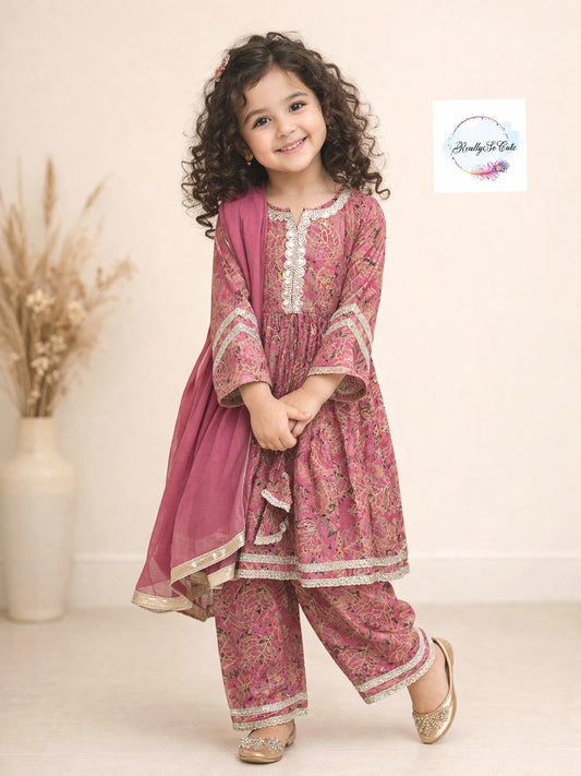 Pink Muslin Kurta Set for Girls with Pockets | Soft Floral Ethnic Wear (3M–14Y)