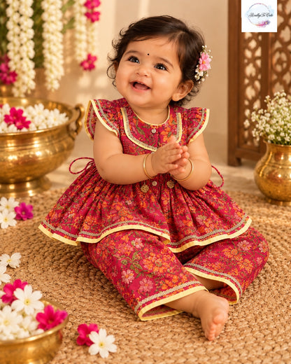 Floral Pure Cotton Baby Girl Peplum Set | 0–2 Years