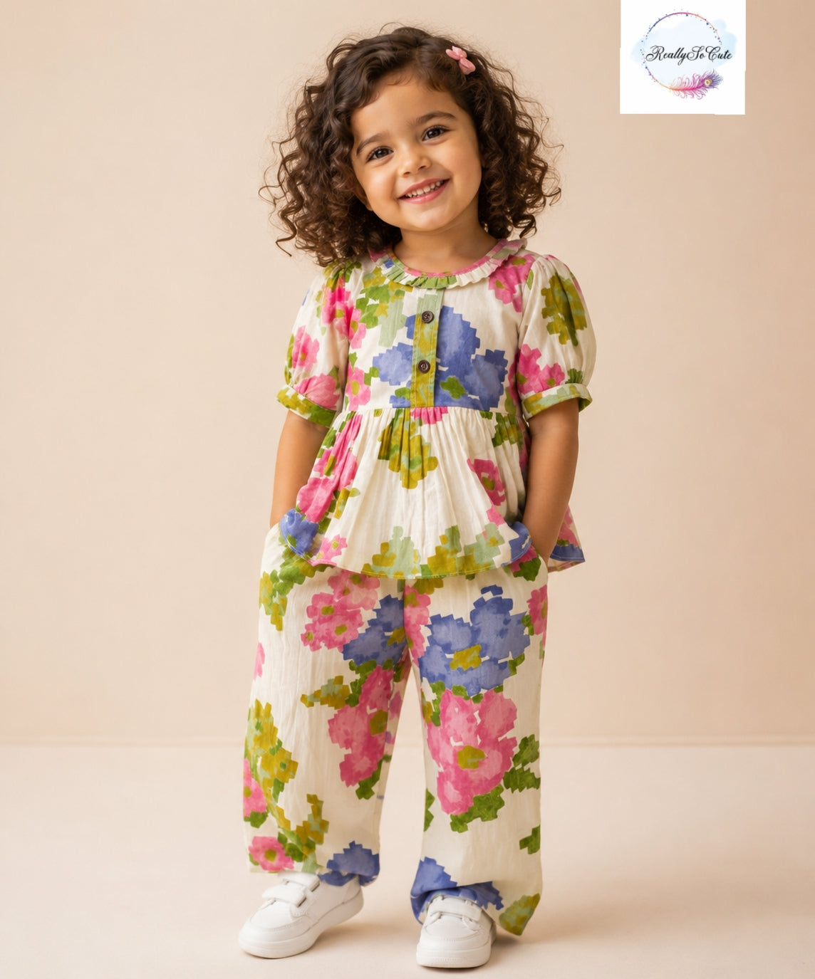 Girls Floral Cotton Co-Ord Set – Soft Summer Outfit for Kids | 18M–8Y