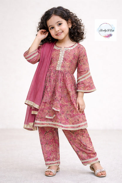 Pink Muslin Kurta Set for Girls with Pockets | Soft Floral Ethnic Wear (3M–14Y)