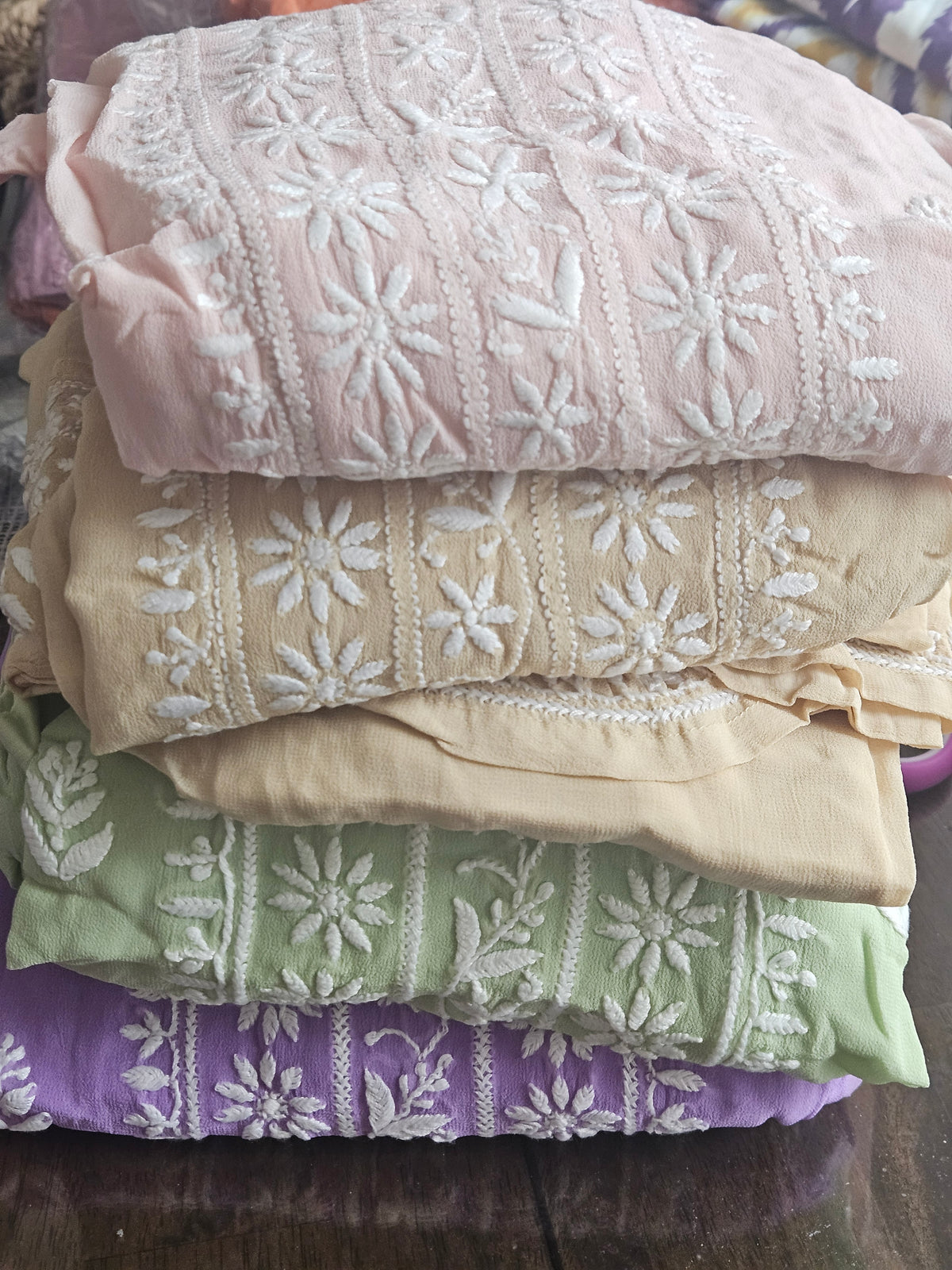 Girls Beigr Chikankari Georgette 4-Piece Sharara Set