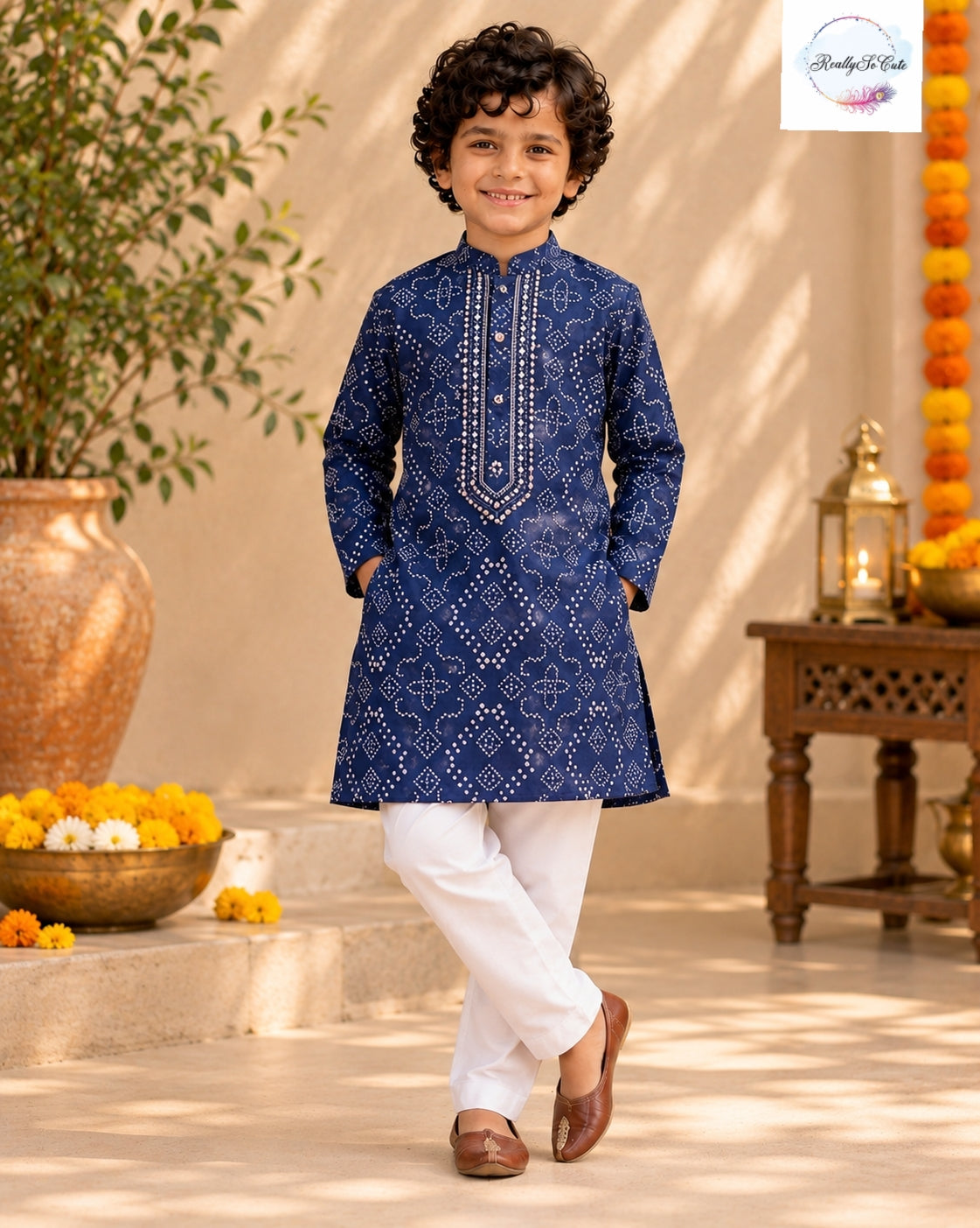 Navy Blue Pure Cotton Kurta Pajama Set for Boys | Ages 1–12Y