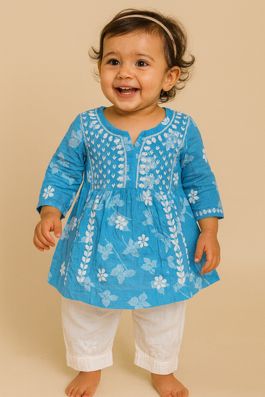 Little Girls Chikankari Kurtis sharara Set, Girls Festival Dress Set, muslin Chikankari Dress Girls