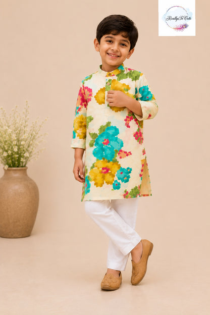 Pure Cotton Floral Kurta Pajama for Boys | Sibling Matching Outfit | Newborn –15Y