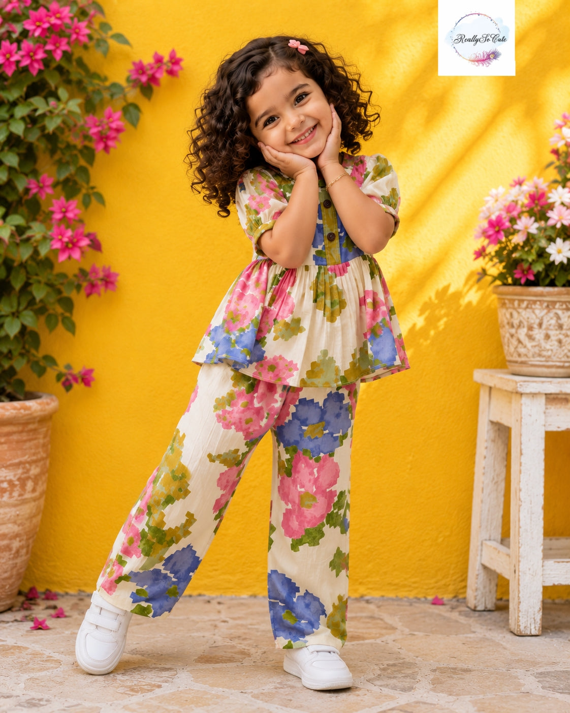 Girls Floral Cotton Co-Ord Set – Soft Summer Outfit for Kids | 18M–8Y