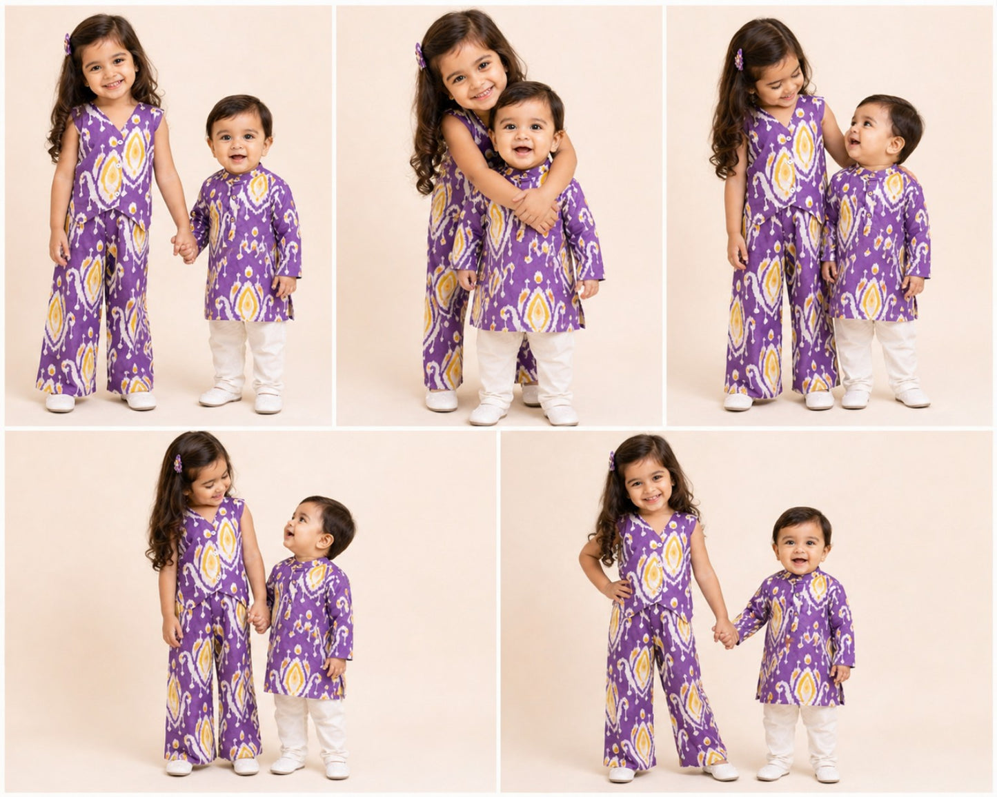 Purple Ikat Print Girls Cotton vest style Co-Ord Set | Sleeveless Ethnic Wear for Kids 3M–13Y
