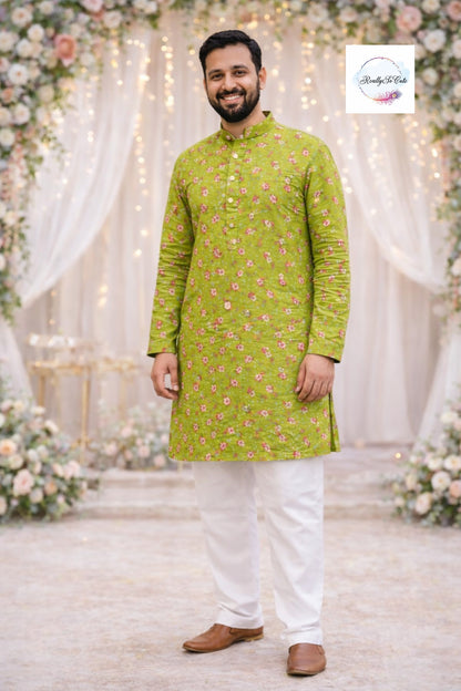 Men’s Traditional Kurta Pajama Set – Festive Wear, pichwai floral kurta