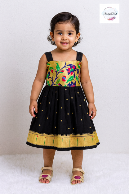 Sankranti black dresses, traditional paithani dresses, baby girls ethnic wear