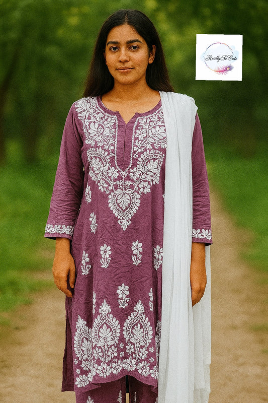 Purple chikankari kurta set