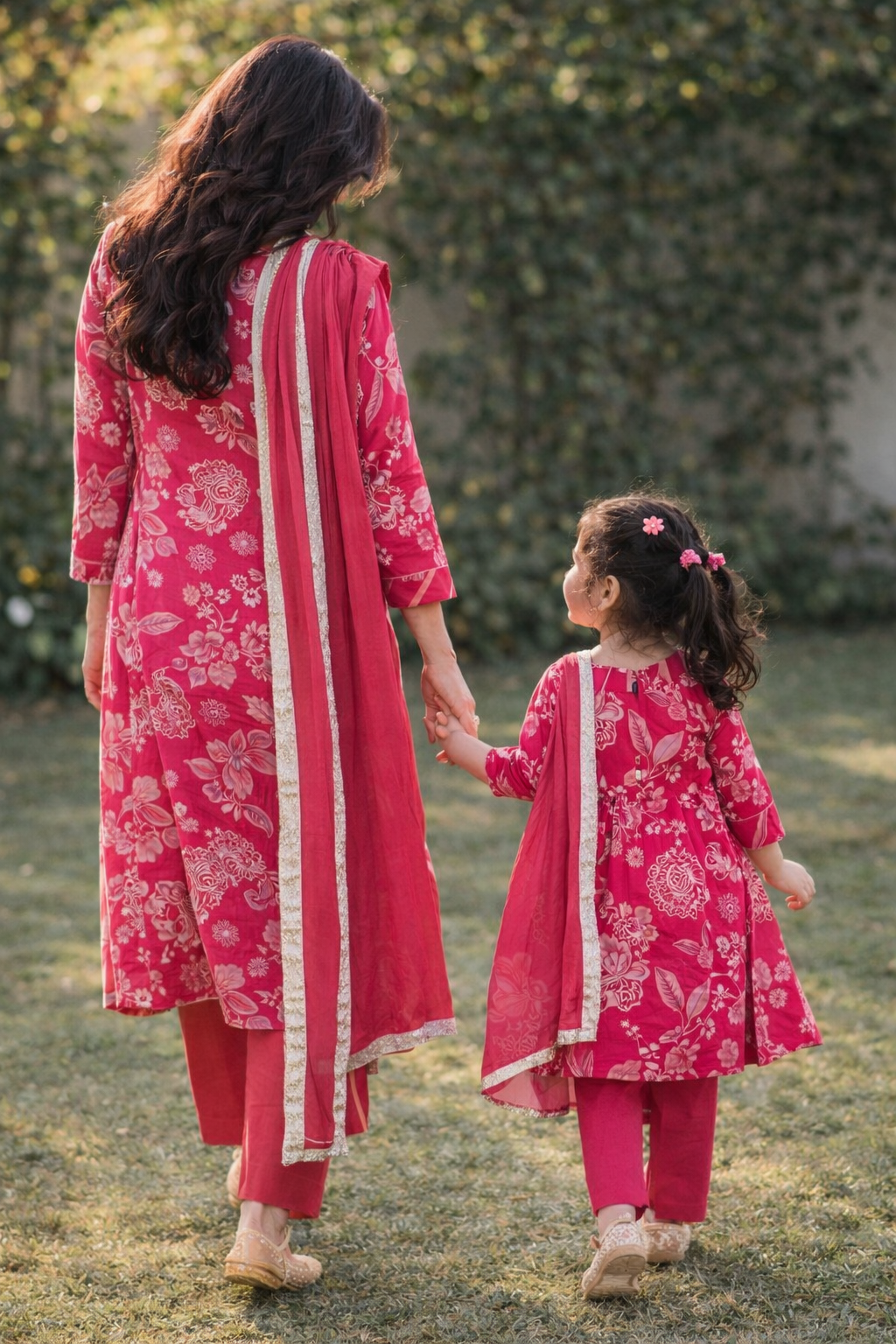 Pink Floral Muslin Kurta Set for Women with Pockets | Mom & Me Matching Available | S–XXL