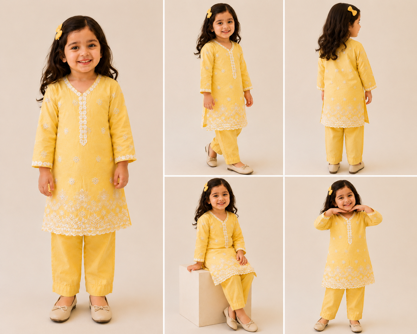 Buttercup Yellow Girls Kurta Sharara Set | Pure Cotton Festive Wear | Sibling Matching Outfit | 3M–15Y