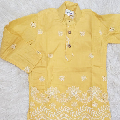 Buttercup Yellow Boys Kurta Pajama Set | Pure Cotton Festive Wear| Sibling Matching Outfit | Newborn –15Y