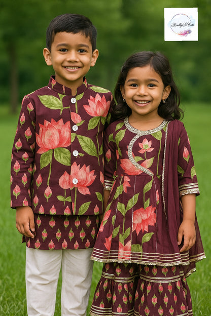 Soft cotton pichwai kurti sharara dupatta set