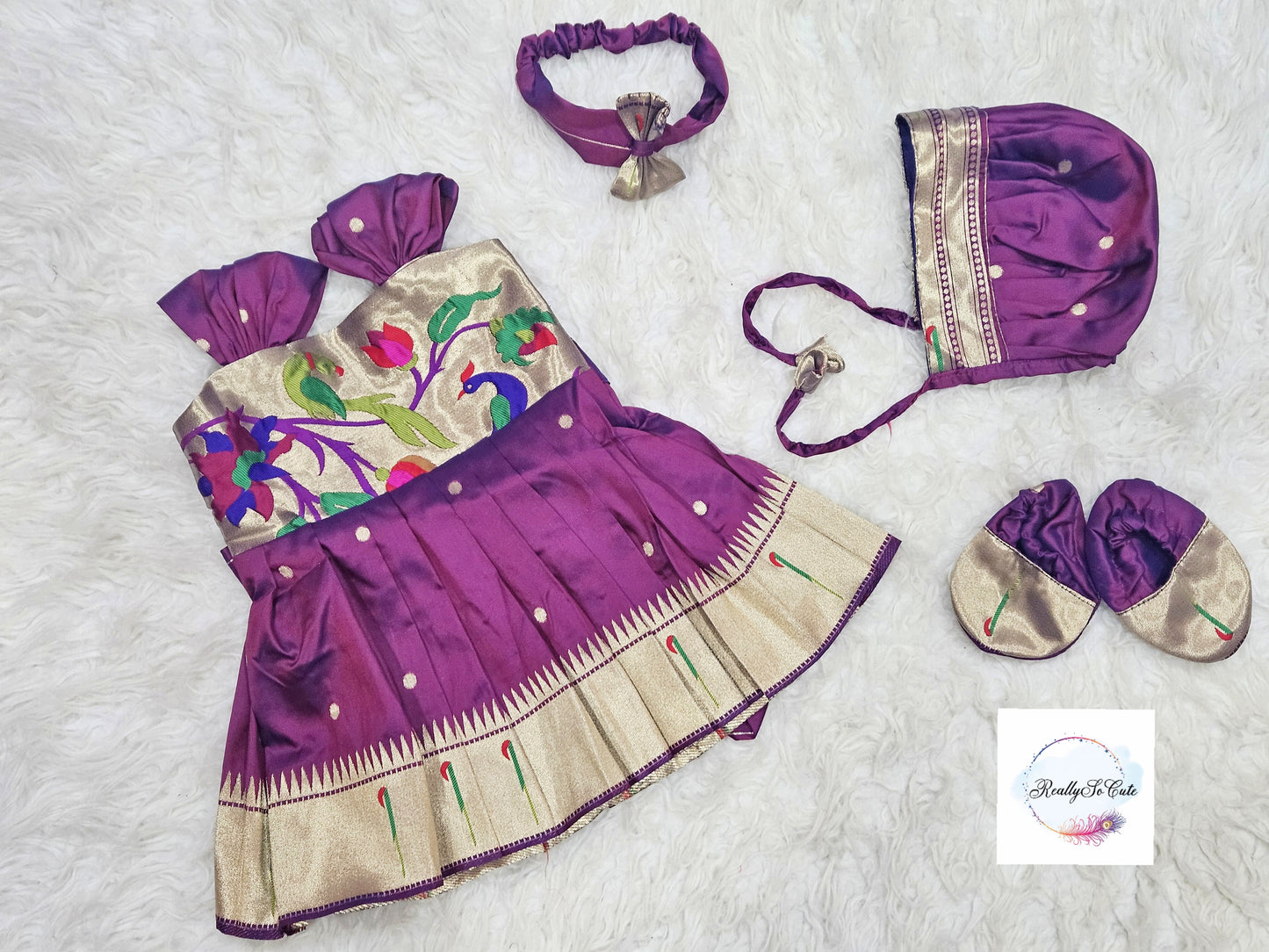 Newborn paithani naming dress set, Indian baby shower gift, annaprasanna set