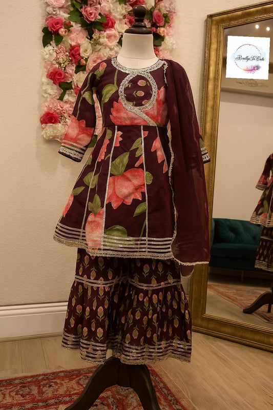 Soft cotton pichwai kurti sharara dupatta set