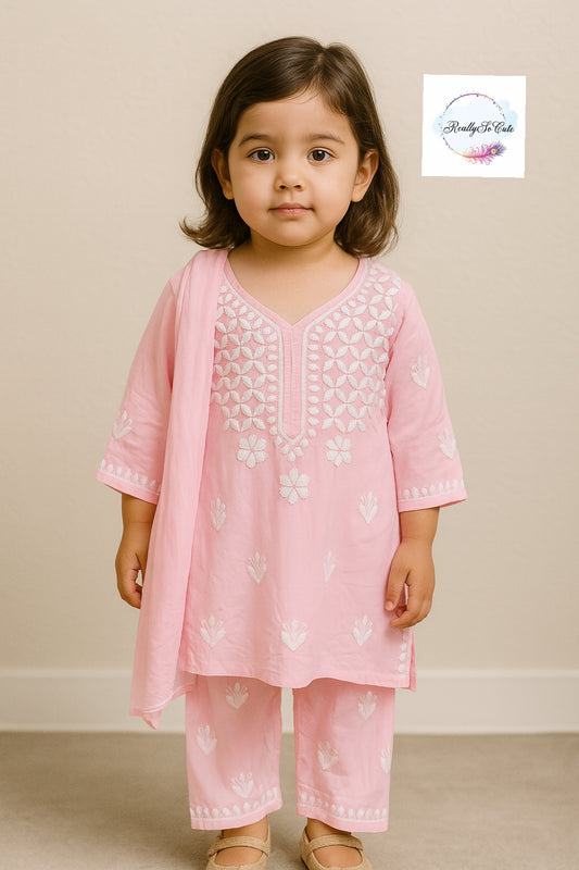 Little Girls Chikankari Kurtis sharara Set, Girls Festival Dress Set, modal Chikankari Dress Girls